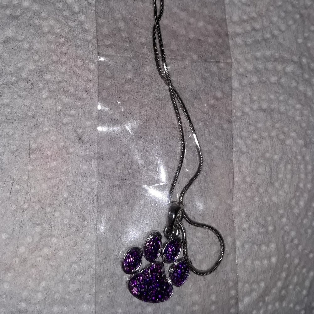 NEW Silver Dog Paw Charm Necklace Silver Plated over Stainless 18-22”chain NWT - Picture 3 of 8